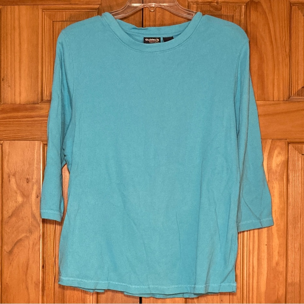 NWOT Cabela's Guide Series Vintage 90s 3/4 Sleeve Top Blouse Blue Size XL
